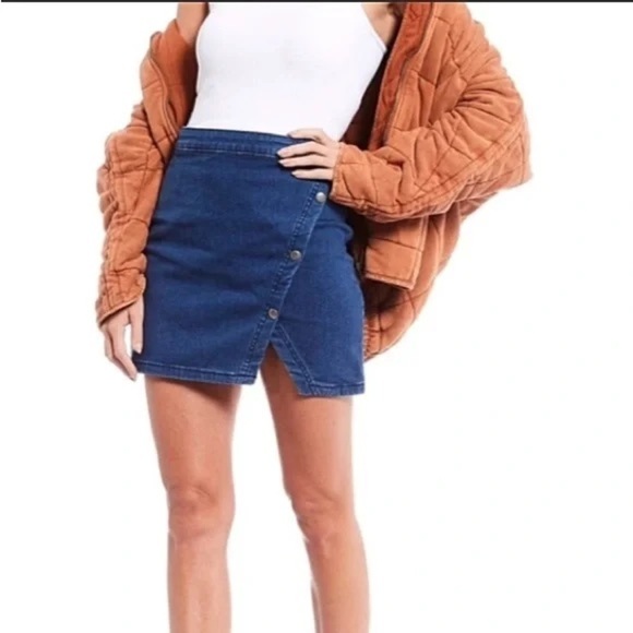 Free People We The Free Notch Denim Wrap Skirt With Snap Buttons Bohemian Boho - Picture 3 of 10